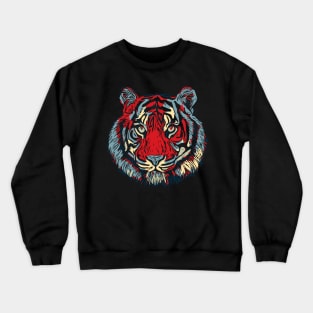 Tiger Head In Red And Blue Crewneck Sweatshirt